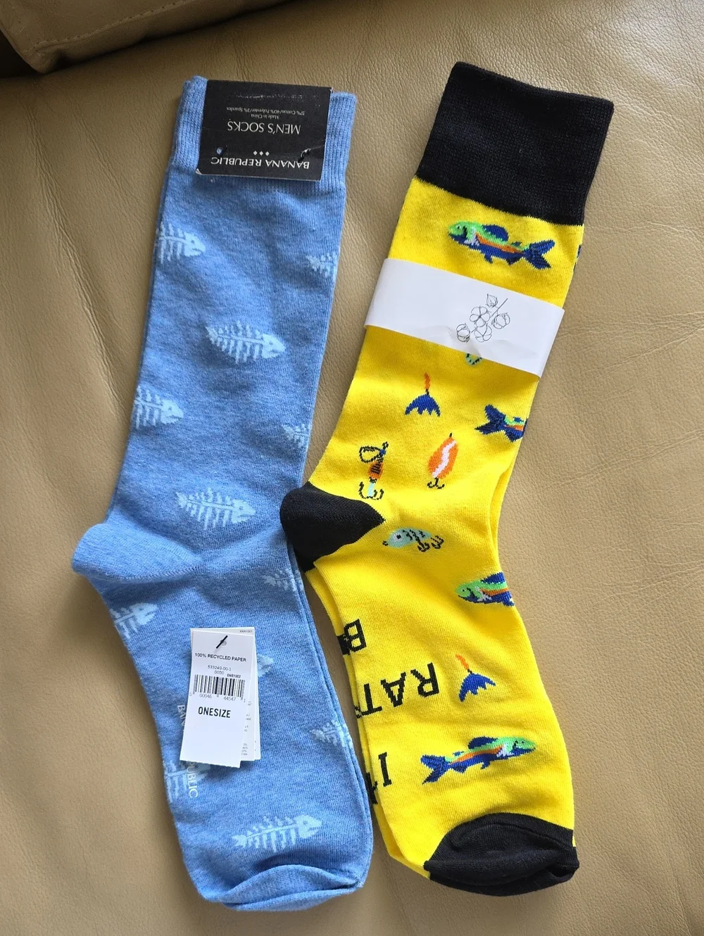 Blue Fish Filet Socks & Bright Yellow Fish I'D Rather Be Fishing  Pair Men's